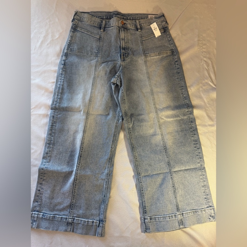 GAP High Rise Stride Wide Leg Ankle Jeans Light Wash Size 33 16R NWT ☀️🍂🥶🌼 - Picture 2 of 8